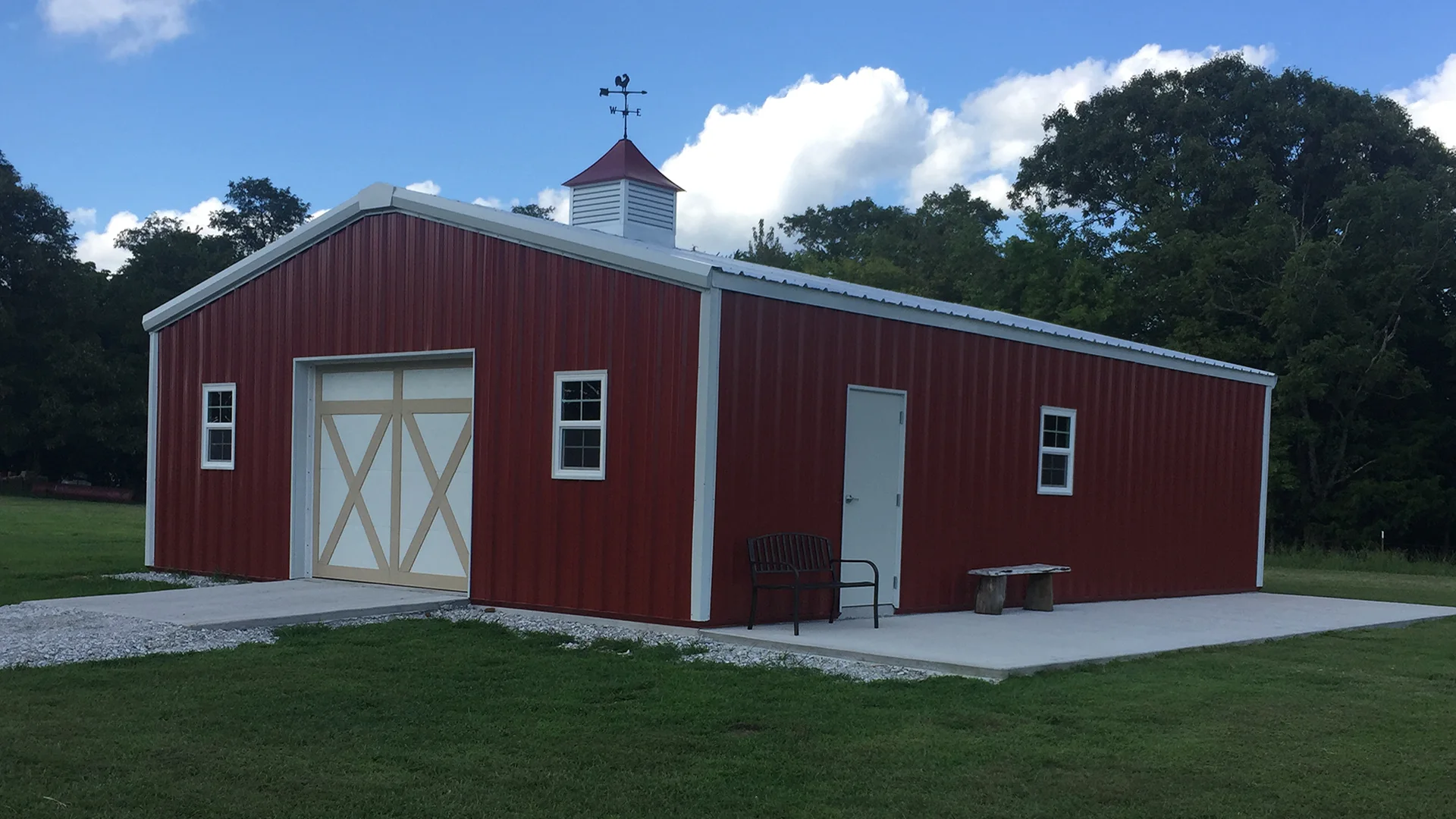 Rustic Red Centra Series building kit with white roof and trim